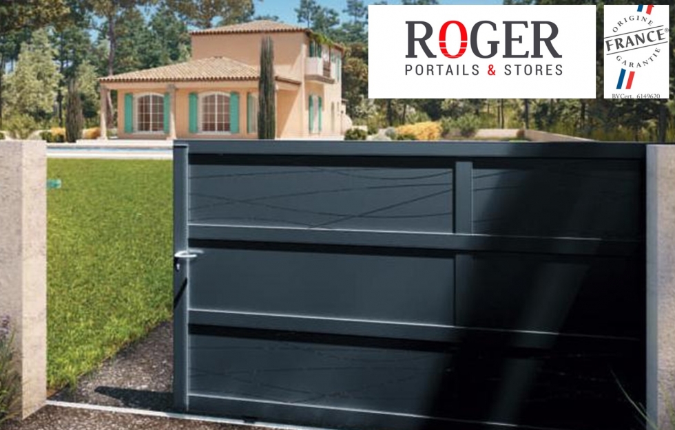 Portail aluminium droit coulissant plein sur mesure